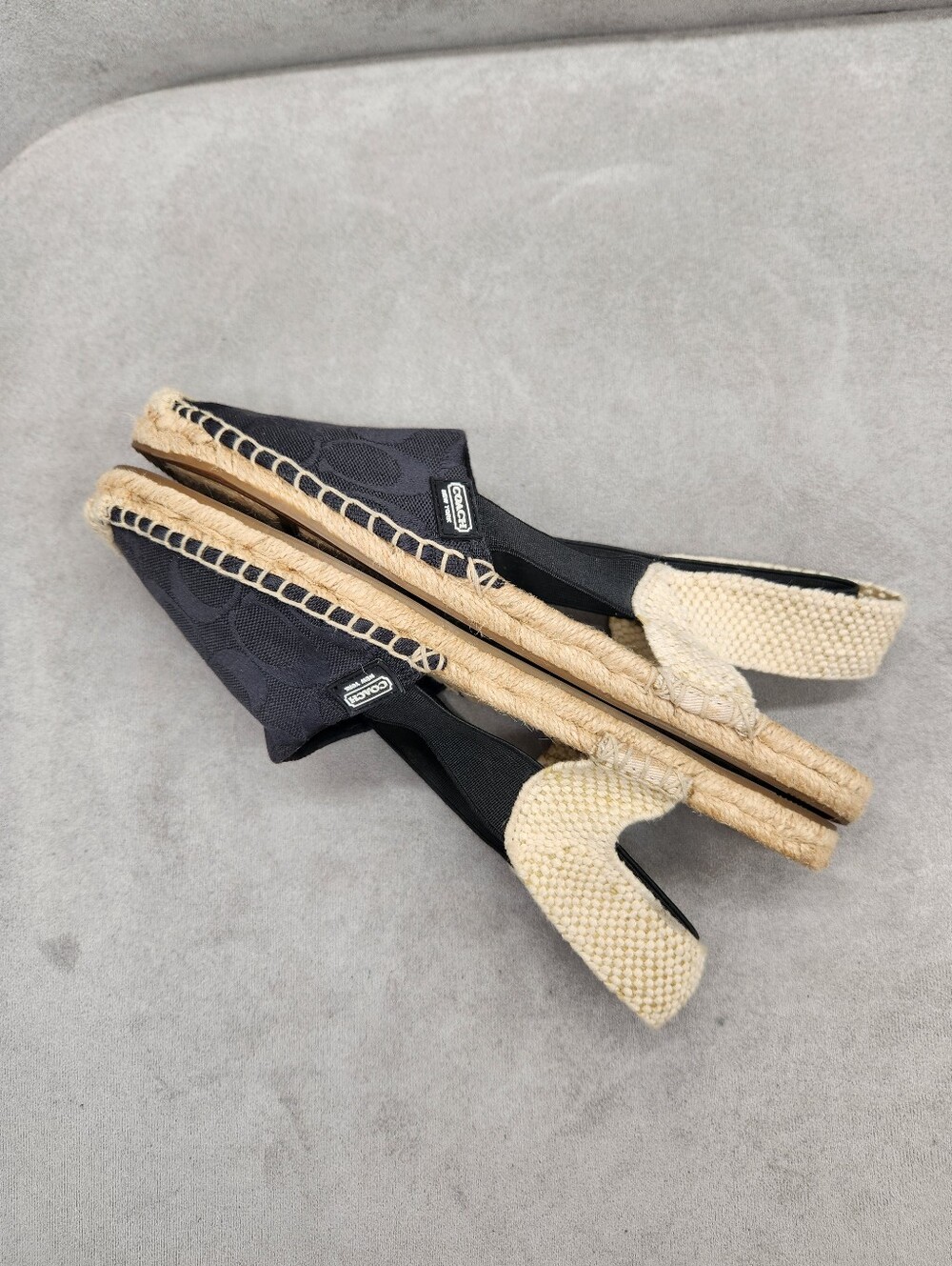 Coach Slingback Espadrilles 9 Black Jacquard Signature Rayanne A1128 Jute Flats - Picture 8 of 14